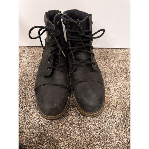 The Rail Leather Black Boots Lace Side Zip Up Biker Combat Size 41 - Picture 2 of 8